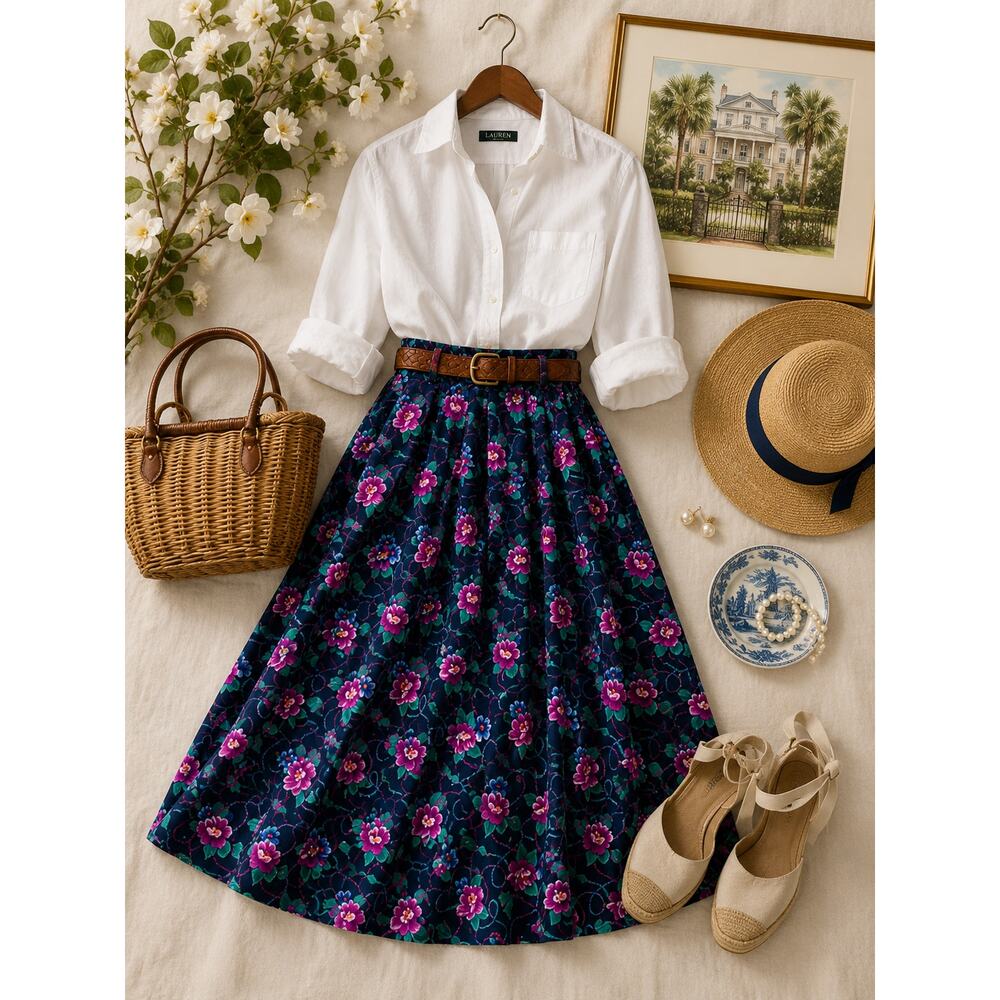 Vintage Pendleton Floral Rope Tassel Print Midi Skirt Country Cottage Size S - Picture 8 of 11